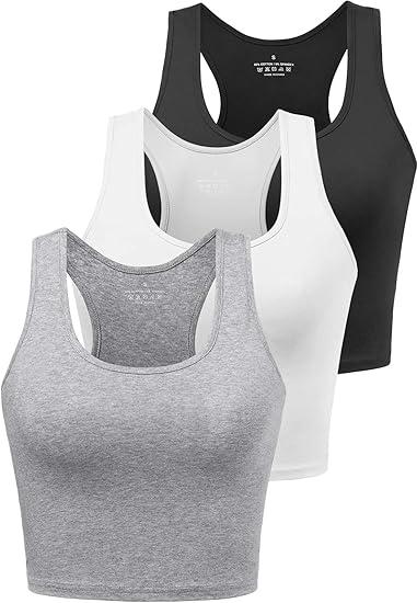 Sports Crop Tank Tops for Women Cropped Workout Tops Racerback Running Yoga Tanks Cotton Sleeveless Gym Shirts 3 Pack S