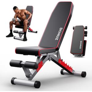 Weight Bench, Adjustable Workout Bench Press Set for Home Gym Strength Training, Easy Assembly Foldable Training Lifting Bench for Small Space Apartment Room, Max Load 750 (Red Black)