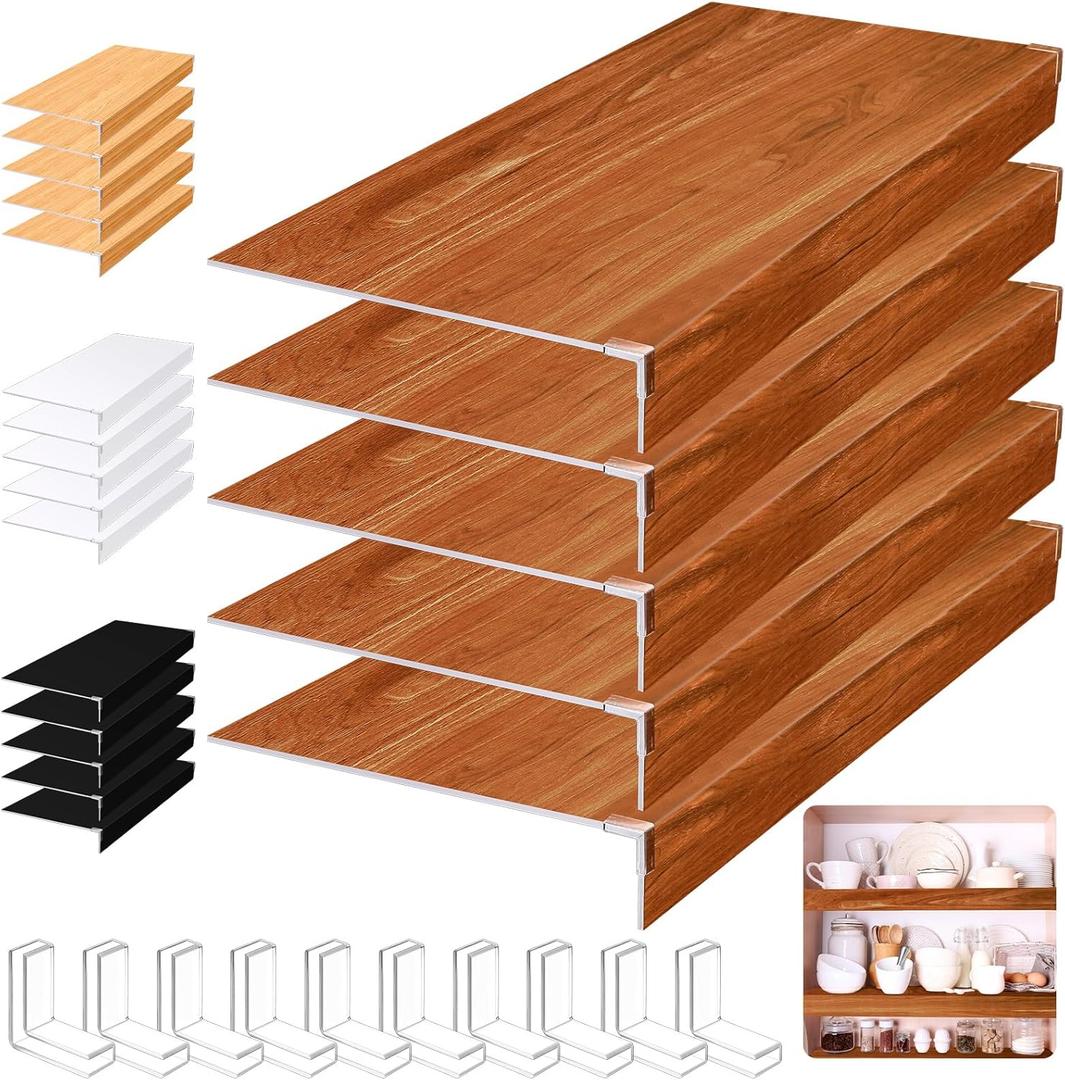 Hoolerry 5 Pcs Wire Shelf Covers Foamed PVC Wire Rack Covers for Removable Closet (Not Wood) Pantry Shelves for Cabinet Bathroom Kitchen Shelving Decoration(Dark Wood Color,32x12inch)