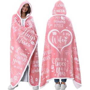 Christmas Wife Gifts from Husband, Wifey Sherpa Fleece Pink Wearable Blanket Hoodie for Women Cozy Birthday Gifts Idea for Her, Unique Anniversary Valentines Day Gift for Her Mothers Day Gift for Wife