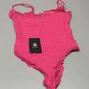 SUUKSESS Women Square Neck Lace Bodysuit Sleeveless Spaghetti Strap Tank Top (Small, Hot Pink)