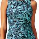 Daci Tankini Tops for Women High Neck Swim Top Tummy Control Bathing Suit Top Modest Swim Tank Top No Bottom, S