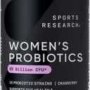 Sports Research Women's Probiotics with Prebiotics, 65 Billion CFU - Vegan Capsules for Gut Health & Digestive Support, Probiotics for Women with Cranberry - Non-GMO Verified & Gluten Free - 30 Count