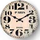 funsec Wall Clock 12 Inch Wall Clock Vintage Paris Clock, Large Round Face, Distressed Cream Color, 1886 Design