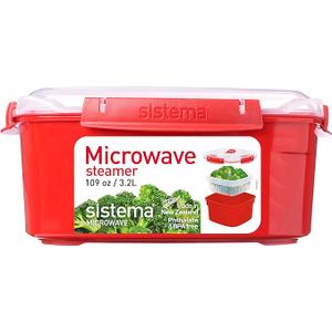 Sistema Microwave Food Steamer with Removable Steamer Basket | Large 3.2 L | Red/Clear