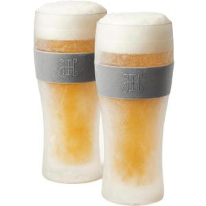 Frozen Pint Beer Glasses - Freezable Mugs Freeze Chiller, Birthday Gifts Him, Men, Dad, Guys, Cooling Cups 12oz Unbreakable Tritan Acrylic, Double Walled Insulated Glass Gift, Iced Coffee Tumbler, 2 Pack