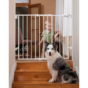 Babelio 26-43" No Bottom Bar Baby Gate for Babies, Elders and Pets, 2-in-1 Hardware Mount Dog Gate for The House, Stairs and Doorways, with Large Walk Thru Door, White (26-43" W, 28" H, White)
