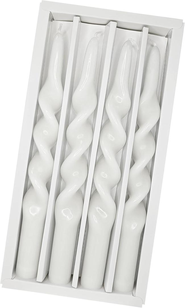 Spiral Taper Candle White Twisted Candlesticks 4 PCS Long Candle Sticks Unscented Tapered Candles for Home Dcor Weddings Festive Seasons Holiday (10INCHES)