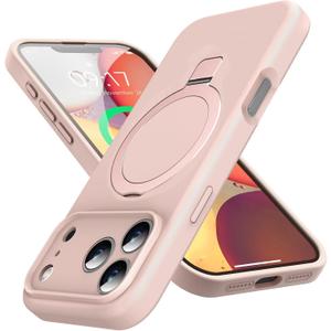 Designed for iPhone 17 Pro Max Case with Magnetic Invisible Stand, [Compatible with Mag-Safe][Full Camera Protection] Liquid Silicone Shockproof Case with Anti-Scratch Microfiber Lining, Pink