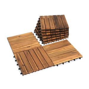 Acacia Wood Decking Tiles 9PCS - Easy Snap Interlocking Deck Tiles for Patio Poolside Balcony Decor - All Weather Waterproof Flooring for Indoor & Outdoor (Round Joints) (12x12", 11. Warm Natural Acacia - 6 Slats)