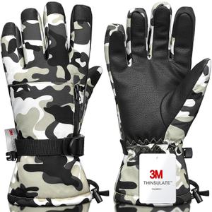 Snow Gloves,Touchscreen Ski Mittens, 3M Thinsulate Warm Cold Weather Ski Gloves for Parent Boys Girls, XXXS (Fit Kids 2-4 Years), Camouflage Brown