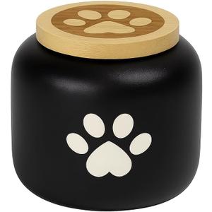 Black Small Porcelain Pet Urn with Wooden Paw Lid  Ceramic Cremation Urn for Doggo, Kitty or Fur Baby Ashes 2.9''x2.9'' Sealing Well, Elegant Decorative Memorial Display Urn