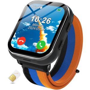 Smart Watch for Girls Boys, Kids Smartwatch with 4G SIM Card, Smart Watch for Kids Touch Screen SOS Emergency Call Calculator Clock Camera Games Music Player, Toys Gifts for Ages 4-12 (Black)