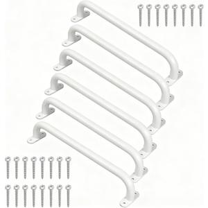 17 Inch Metal Safety Handles for Outdoor Playground Accessories Set of 6 - Playset Handles, Swing Sets Attachment Grab Bars, Kids Hand Grips Monkey Bar for Playhouse, Treehouse, Jungle Gym (White)