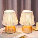 TRIROCKS Set of 2 Woven Cotton Rope Table Lamp - 8'' Tall Cordless Lamps with Wooden Base Boho Lamps Great for Living Room Bedroom Weddings Parties Patio Events
