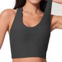 Womens Sleeveless Crop Tops Scoop Neck Racerback Sports Tank top Athletic Yoga Workout Tops Built in Shelf Bras Padded (X-Small, Carbon Black)