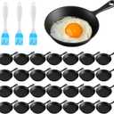 Remerry 30 Sets 4 Inches Cast Iron Skillets Mini Black Iron Nonstick Frying Pan Small Sizzling Plate Egg Pan Cast Pot Bundle with Oil Brush for Indoor and Outdoor Restaurant Kitchen