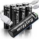 USB Rechargeable AA Lithium Batteries - 8 Pack Double A Li-ion Batteries, 1.5V 3400 mWh, Charges 1.5 Hours, with 2 USB-C 2-in-1 Charging Cable, Over 1000+ Cycles