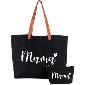Lamyba New Mom Gifts, Mama Bag Tote with Makeup Bag, Cool Gifts for Mom to be/Expecting Mom/Pregnant Women,Mama-black