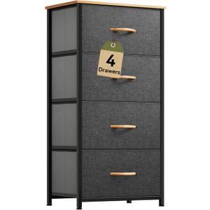 DWVO 4 Drawers Dresser, Small Dresser, Fabric Storage Tower, Chest of Drawers, Organizer Unit for Closets, Living Room, Sturdy Steel Frame, Wooden Top, Easy Pull Handle