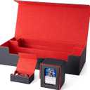 Venssu 5 Row Card Storage Box For Trading Cards With DualFunction Playmat Lids,3800+ Mtg Deck Box With 24 Colorful Divider Tabs,Trading Card Storage Compatible with Magic Cards(Black and Red)