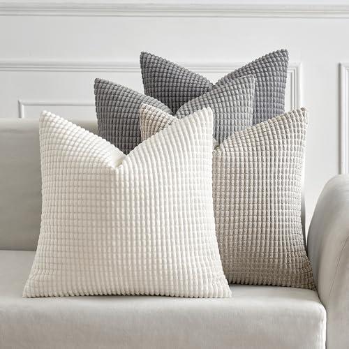 MIULEE Timeless Neutral Pillow Covers 18x18 Inch Set of 4 Mid Century Modern Grey Throw Pillows Rustic Corduroy Couch Pillowcases Nordic Home Decor for Sofa Living Room Bed