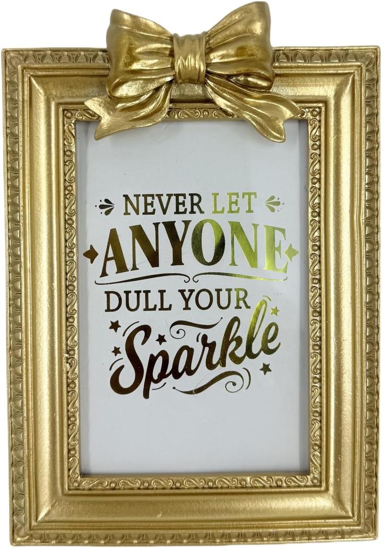 4x6 Gold Picture Frame with Cute Bow on Top, Ornate Photo Frames 4 by 6 Golden Satin Bow Finish Decorative with Glass Front Tabletop & Wall Mount