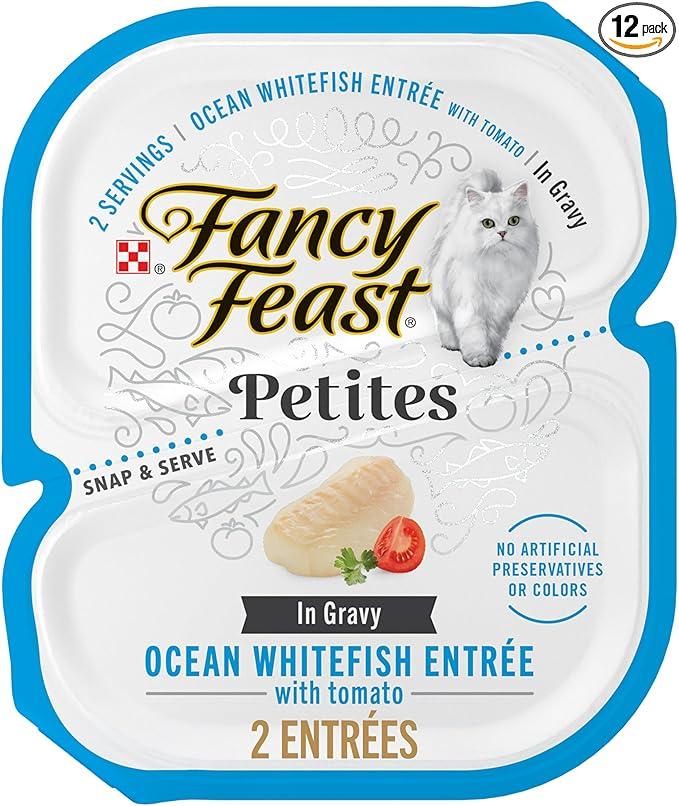Purina Fancy Feast Petites Ocean Whitefish Entree With Tomato in Gravy Gourmet Wet Cat Food - (Pack of 12) 2.8 oz. Tubs BB Date: 07/2026