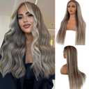Highlight Ombre Bleach Blonde Lace Front Wigs for Women, 13x6 HD Lace Frontal Human Hair Wig Balayage Walnut Brown Mixed #613 Blonde Glueless Pre Plucked 18 Inch 150% Density Wigs with Tiny Knots
