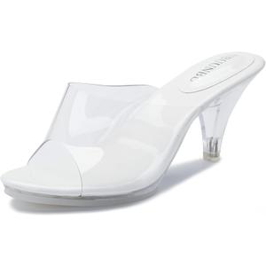 NBUUNBU Silver Clear Heels For Women Dress Shoes Transparent Strap Sexy Stilletos Heels Open Toe High Silver Heeled Sandals Pump Mules (11, White-2.95in)