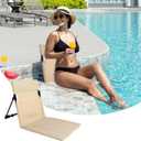 Poolside Edge Seat with Backrest, Foldable Ground Chair 1 Pack, 600D Oxford and Aluminum Frame, Beige, Unfolded 26.77 x 15.55 x 15.94 in, Includes Storage Bag