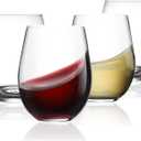 Stemless Glass, Red & White 15oz Stemless Glass Set of 4, Drink Glasses with Durable Chip Resistant Rim, Large Glasses for Enhanced Aeration, Accessories for Parties (15oz - 4Pack)