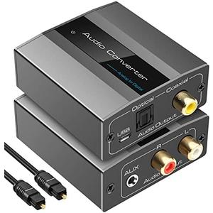 VPFET Analog to Digital Audio Converter RCA to Optical with Cable 3.5mm AUX Jack Toslink and Coaxial Adapter for Soundbar