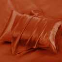 VACVELT 3-Piece Satin Fitted Sheet Set Queen Size, Orange Bottom Bed Sheet with 2 Pillowcases, Similar to Silk Sheets, Luxury & Silky Bedding Set, 15 Inch Deep Pocket