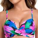 RELLECIGA Womens Underwire Bikini Top Molded Push Up Swim Top Only Swim Bra (Small, Colorful Leaves)
