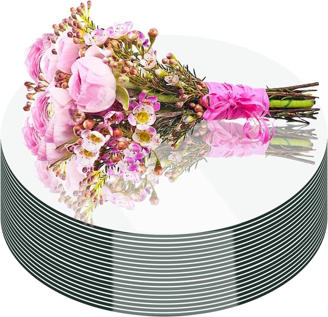18PCS Round Mirror Tray for Table Centerpieces No Glass Acrylic Circle Wall Mirror Candle Plate Mirror Tiles for DIY Crafts Wedding Valentine Christmas Party Decorations (10inch/25cm)