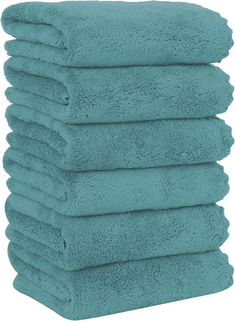 MOONQUEEN 6 Pack Premium Hand Towels - Quick Drying - Microfiber Coral Velvet Highly Absorbent Towels - Multipurpose Use as Hotel, Bathroom, Shower, Spa, Hand Towel 16 x 28 inches (Teal)