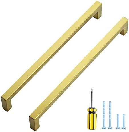 Ravinte Gold Cabinet Pulls Brushed Brass Kitchen Cabinet Handles Come with Screwdriver (10 in Hole Center, 2 Pack) Screwdriver Not Included