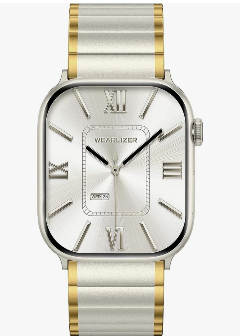 Wearlizer Two Tone Metal Band Compatible with Apple Watch Bands 40/38/41/42/44/45/46/49mm Women Men, Dressy Rectangular Chain Design Durable Stainless Steel Bracelet for iWatch Series 11-1/SE/Ultra