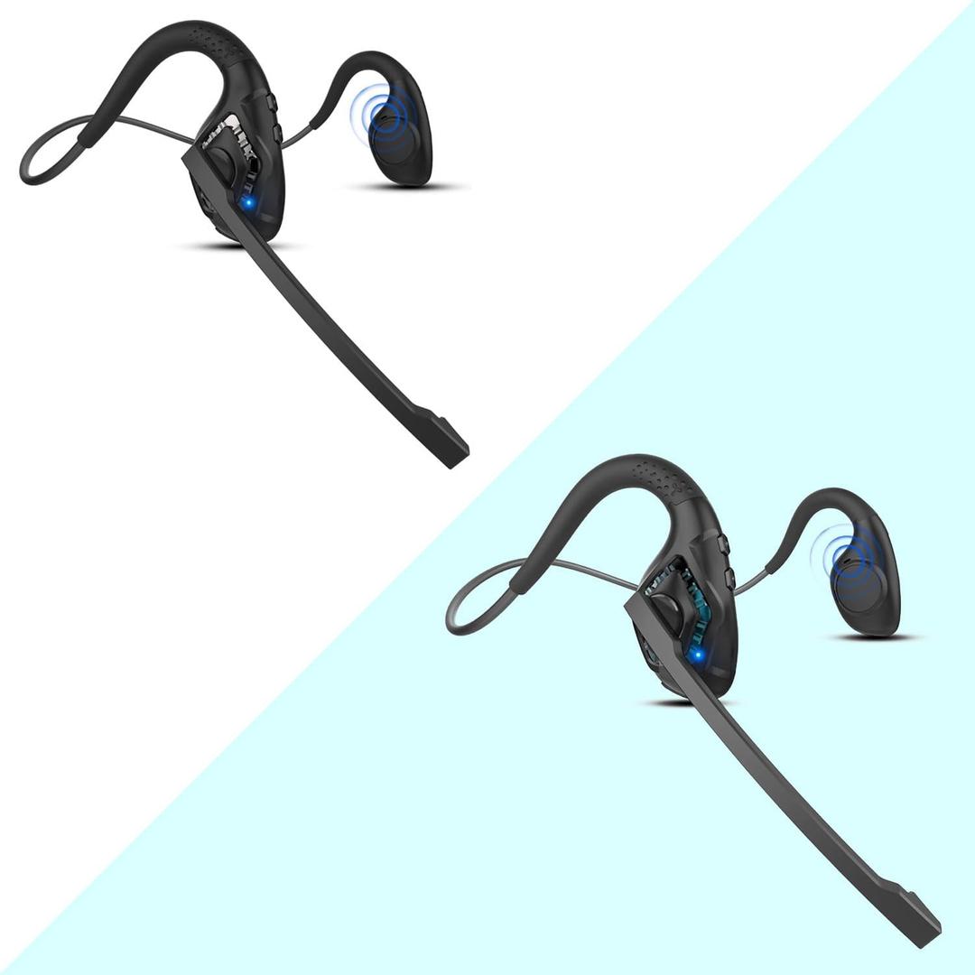 iDIGMALL G2 Black + G2 Cyan, Bluetooth Headset w/Microphone Boom, Open Ear Headset w/Noise Canceling Mic for Computer Phones PC, Wireless Stereo Headphones for Home Office Working, 10H