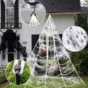 Spider Web Halloween Decoration Outdoor Lights, 125 Purple LED Light Up 16.4Ft Giant Spiderweb & 22 Small Fake Spiders & 20g Stretch Cobweb, 8 Modes Remote Control Lighted Decor for Yard Outside