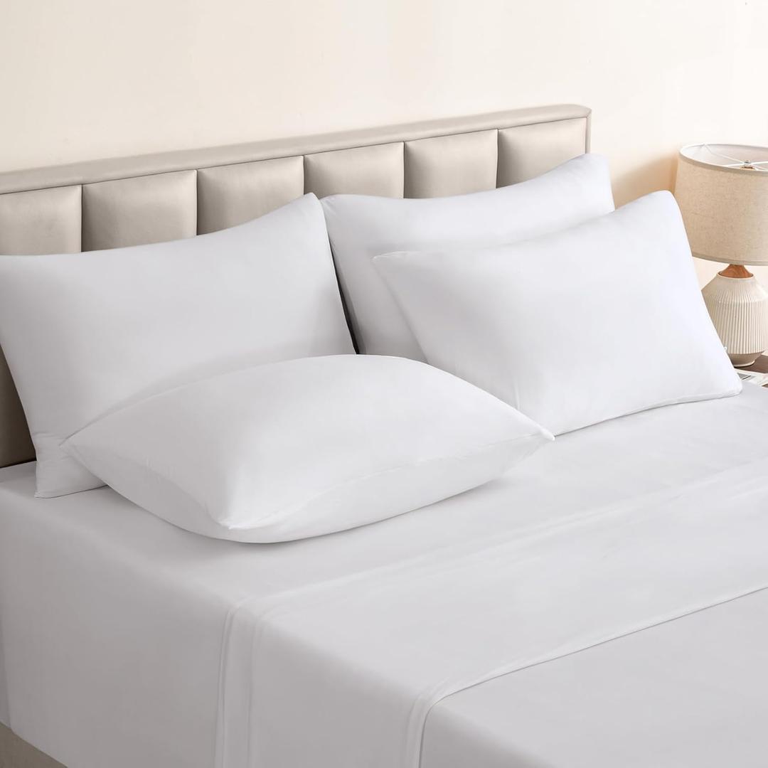 BYSURE Jersey Knit Queen Sheet Set 6 Pieces, Stretch Super Soft and Wrinkle-Free Bed Sheets, Spandex Blend with 18-inch Deep Pocket, White