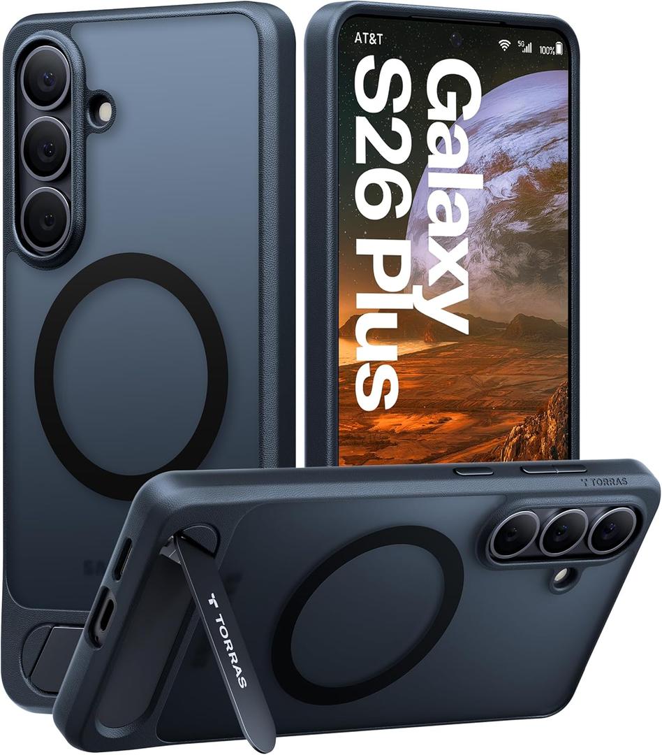 TORRAS Strong Magnetic & Seamless Stand for Samsung Galaxy S26 Plus Case, Fit for MagSafe, Mil-Grade Drop Protection, Adjustable Kickstand for Samsung Galaxy S26+ Case, Translucent Back/Black Edge