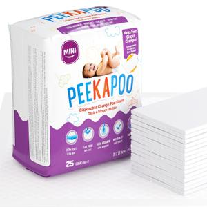 Peekapoo Mini  25 Pack Disposable Changing Pads for Baby (18 Inches x 16 Inches) Disposable Waterproof Liners, Diaper Changing Pad Protector Mat