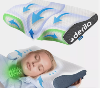 DERILA® Memory Foam Cervical Neck Pillow. Ergonomic Pillow for Sleeping, Snoring