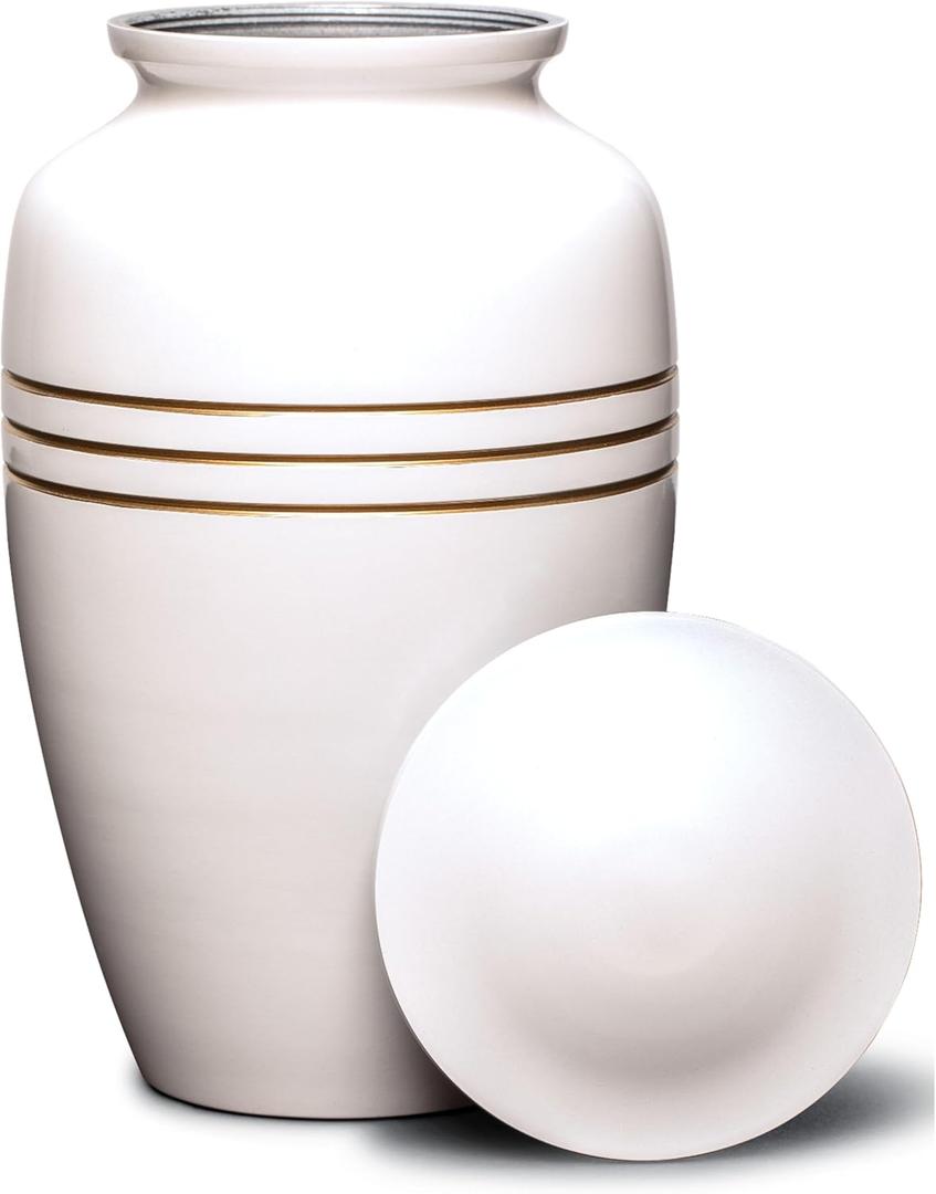 Eternal Harmony Large Urn for Ashes, Adult Male & Female Cremation Vase for Human Ashes, Secure Seal & Velvet Bag, Funeral Vase for Men & Women Up to 200 lbs, 7x11” (Large, Pearl)