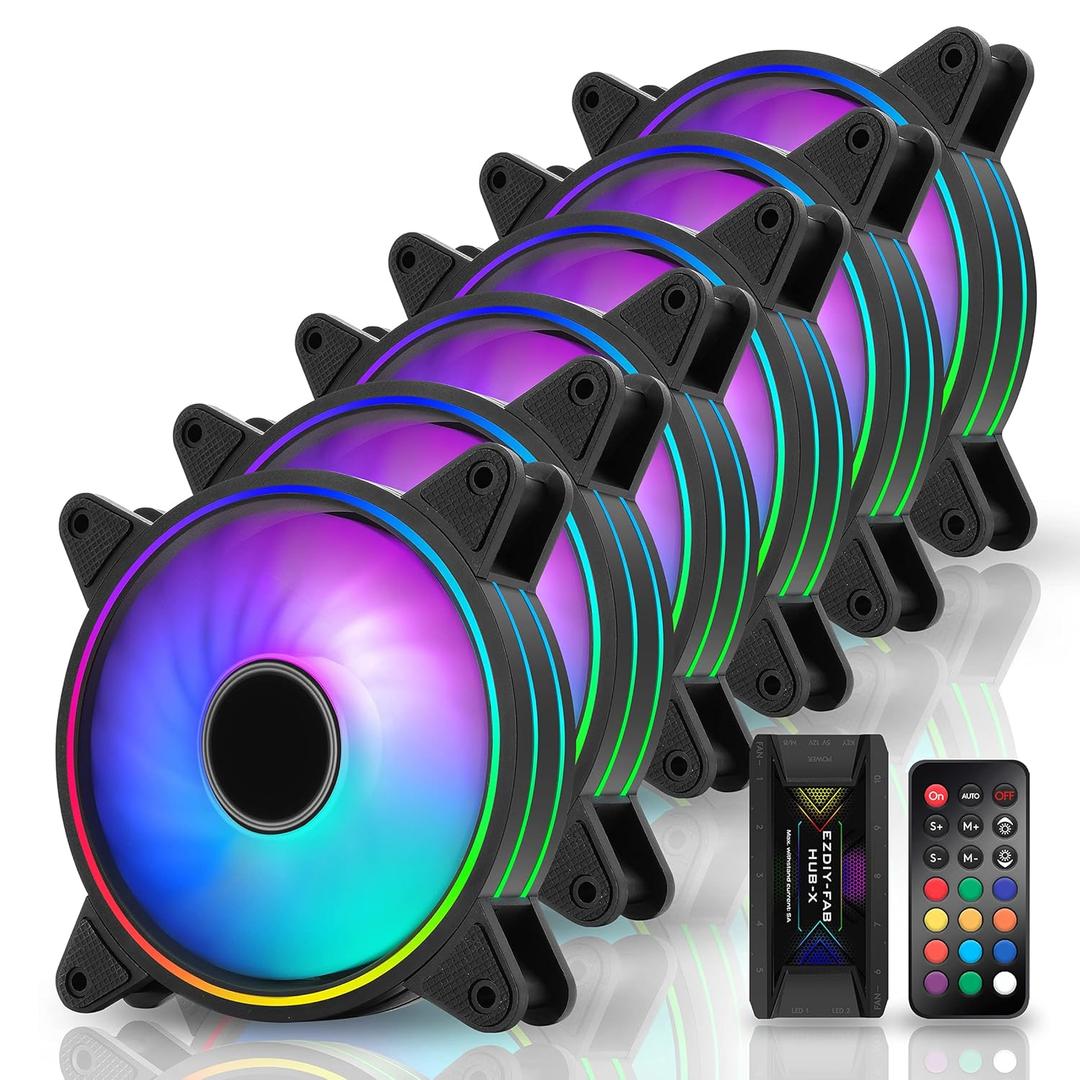 EZDIY-FAB Moonlight 120mm RGB Case Fan, 6 Pack, ARGB, Aura SYNC, Speed Control, 26.16 CFM, Desktop Compatible