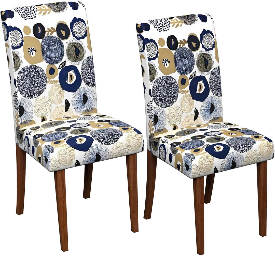 Stretch Dining Chair Covers Set of 2,Floral Print Chair Covers,Soft Removable Washable,Pet Friendly Furniture Protector,Universal Chair Slipcovers for Home, Kitchen,Ceremony Dining Room Seat (Polka Dot Print)