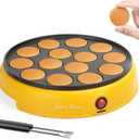 Baker's Friend Mini Pancakes Maker Machine, Dutch Mini Pancake Griddle, 14 Holes Electric Poffertjes Pan, Ideal for Breakfast, Snacks, Desserts & More, Yellow