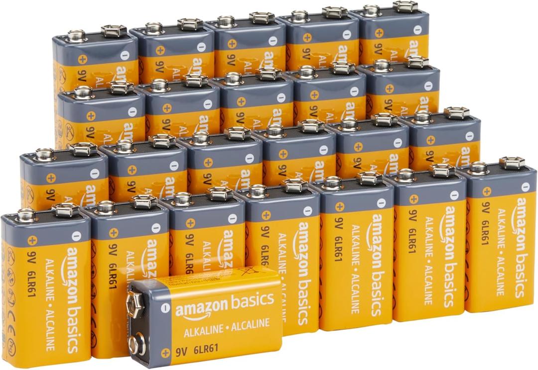 Amazon Basics 24-Pack 9V Alkaline Batteries, 5-Year Shelf Life - for Smoke/CO Detector, Electronics & Audio